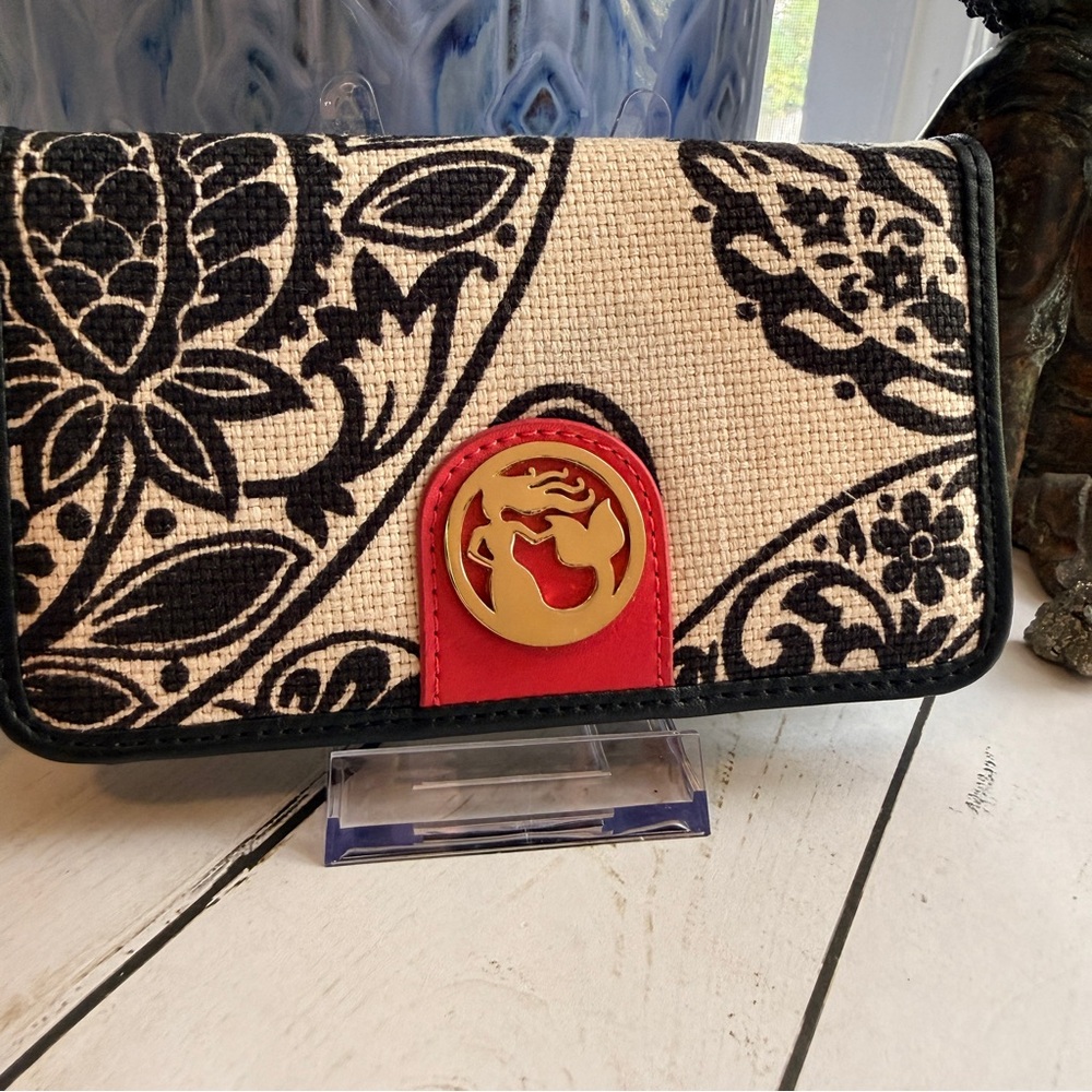 Spartina | Black and Cream Floral Wallet/Wristlet with Coral Pink Accents - Picture 2 of 8